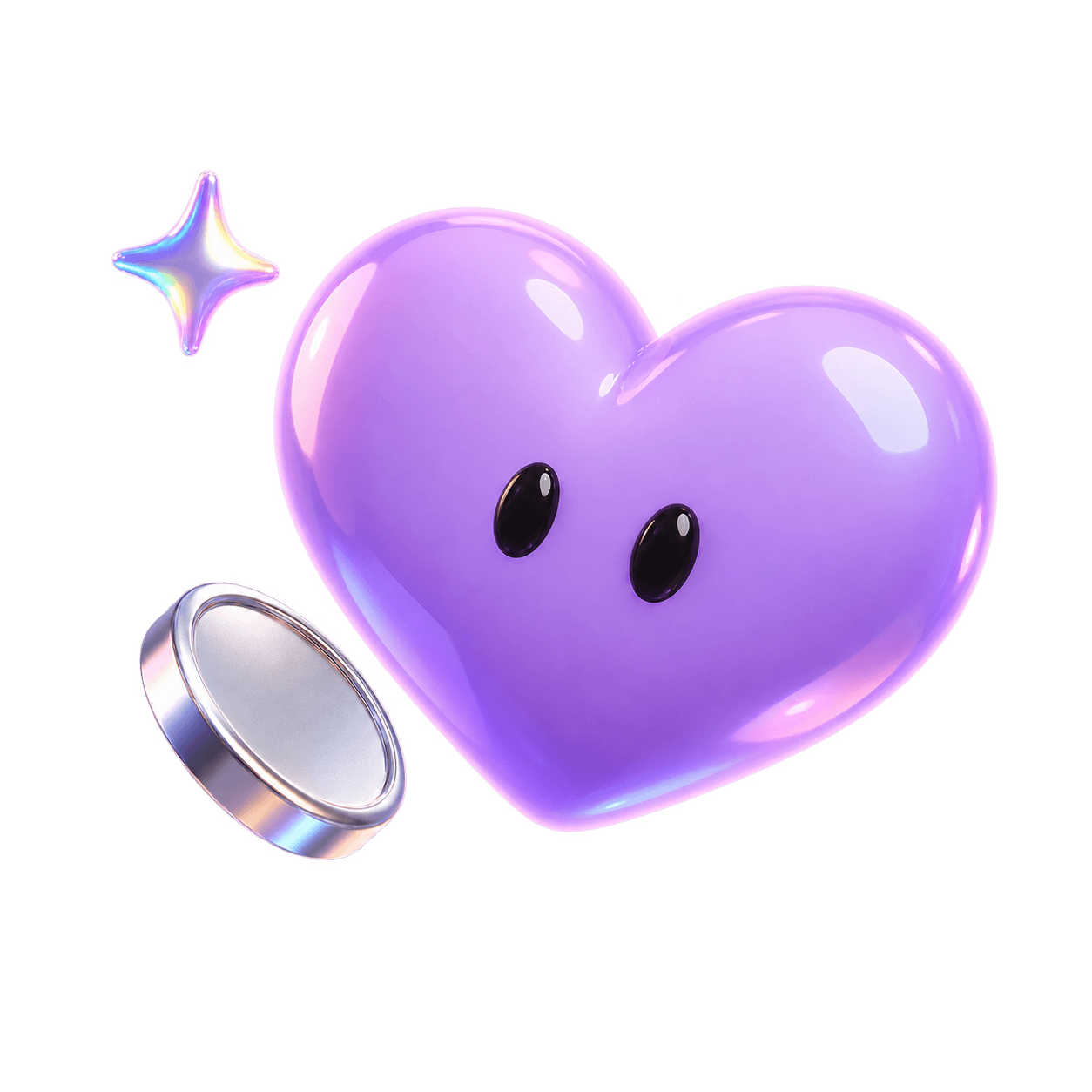A friendly lavender heart with a floating silver coin